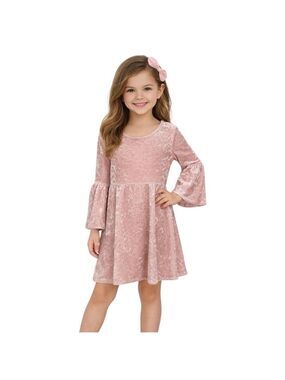 The Children’s Place Pink Crushed Velvet Dress Girls M 7/8 Bell Sleeve